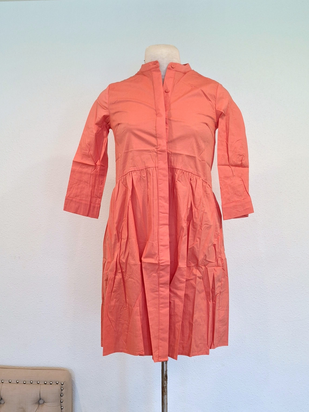 NWT Tuckernuck Poppy Pink Corral Cotton Poplin Royal Button Shirt Mini Dress XS